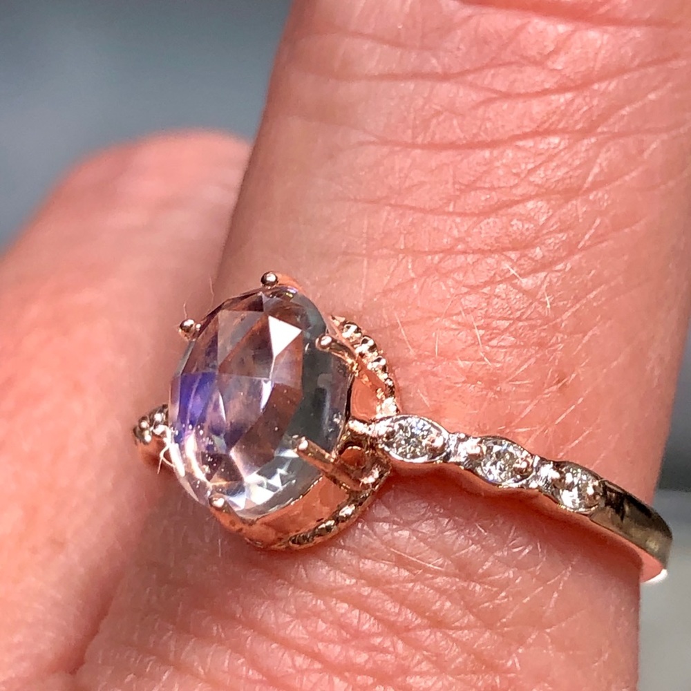 14k Rose Gold 1 Carat Moonstone Diamond Ring - Picture 5 of 9